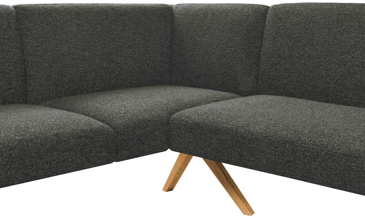 ECKBANK 172/218 cm Webstoff Dunkelgrau Eiche vollmassiv   - Eichefarben/Dunkelgrau, KONVENTIONELL, Holz/Textil (172/218cm) - Linea Natura