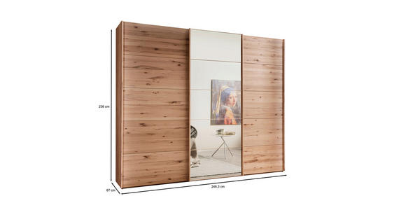 SCHWEBETÜRENSCHRANK 250/236/67 cm 3-türig Buchefarben - Buchefarben, Natur, Glas/Holz (250/236/67cm) - Linea Natura