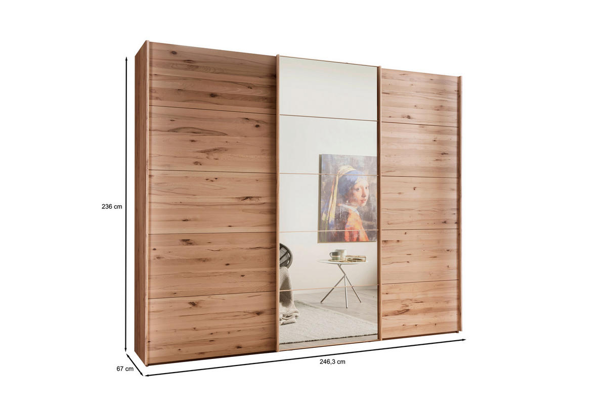 SCHWEBETÜRENSCHRANK 250/236/67 cm 3-türig Buchefarben  - Buchefarben, Natur, Glas/Holz (250/236/67cm) - Linea Natura