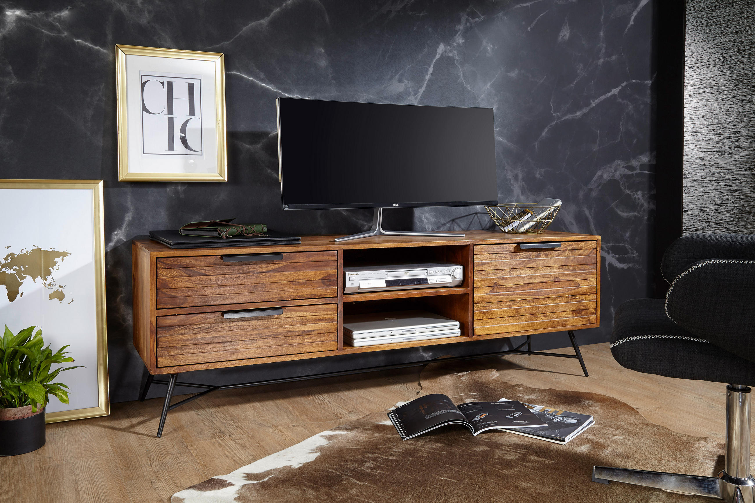 SIDEBOARD  in 160/54/40 cm  - Sheeshamfarben/Schwarz, Design, Holz/Metall (160/54/40cm) - MID.YOU