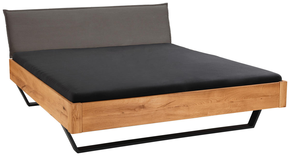BALKENBETT 160/220 cm,  in Grau, Wildeiche, gepolstertes Kopfteil,  - Wildeiche/Schwarz, Natur, Holz/Textil (160/220cm) - Linea Natura
