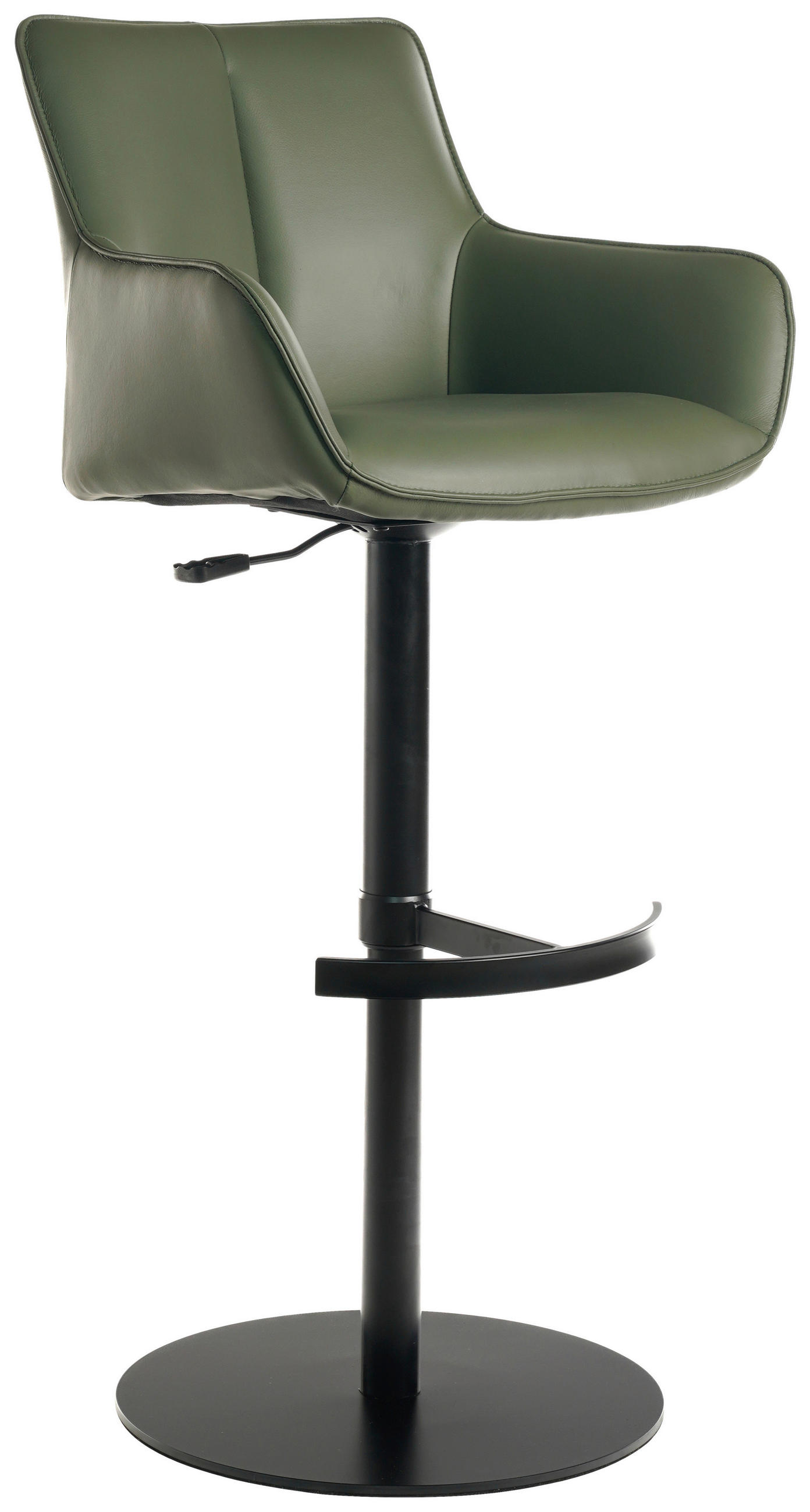 BARHOCKER Echtleder Grün, Schwarz Eisen Lederauswahl, Sitzfläche 360° drehbar, automatische Rückholfunktion  - Schwarz/Grün, Design, Leder/Metall (54/92-112/55cm) - Novel