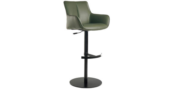 BARHOCKER Echtleder Grün, Schwarz Eisen Lederauswahl, Sitzfläche 360° drehbar, automatische Rückholfunktion - Schwarz/Grün, Design, Leder/Metall (54/92-112/55cm) - Novel