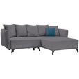 ECKSOFA  in Chenille Dunkelgrau Zierkissen, Rückenkissen, Bettkasten, Schlaffunktion, Rücken echt, Liegefläche im Originalstoff  255/172 cm  - Blau/Dunkelgrau, LIFESTYLE, Textil/Metall (255/172cm) - Carryhome