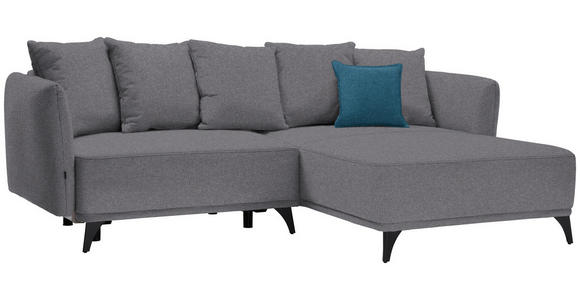 ECKSOFA  in Chenille Dunkelgrau Zierkissen, Rückenkissen, Bettkasten, Schlaffunktion, Rücken echt, Liegefläche im Originalstoff  255/172 cm  - Blau/Dunkelgrau, LIFESTYLE, Textil/Metall (255/172cm) - Carryhome
