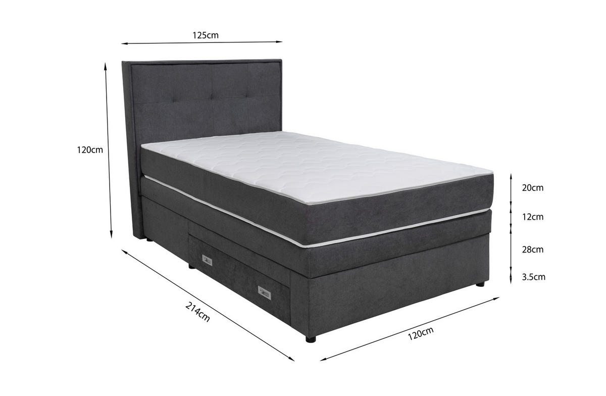 POSTEL BOXSPRING, 120/200 cm, tmavě šedá - černá/tmavě šedá, Moderní, dřevo/kompozitní dřevo (120/200cm) - Hom`in