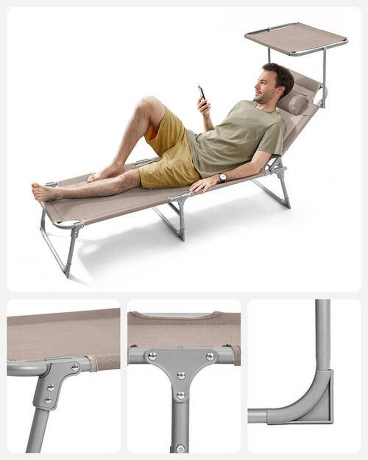 SONNENLIEGE 53/29,5/193 cm  - Taupe, Basics, Textil/Metall (53/29,5/193cm) - Modante