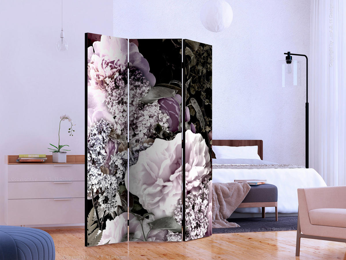 PARAVENT mit 3  Flügel - Flieder/Magenta, Basics, Holz/Textil (135/172/3cm) - artgeist
