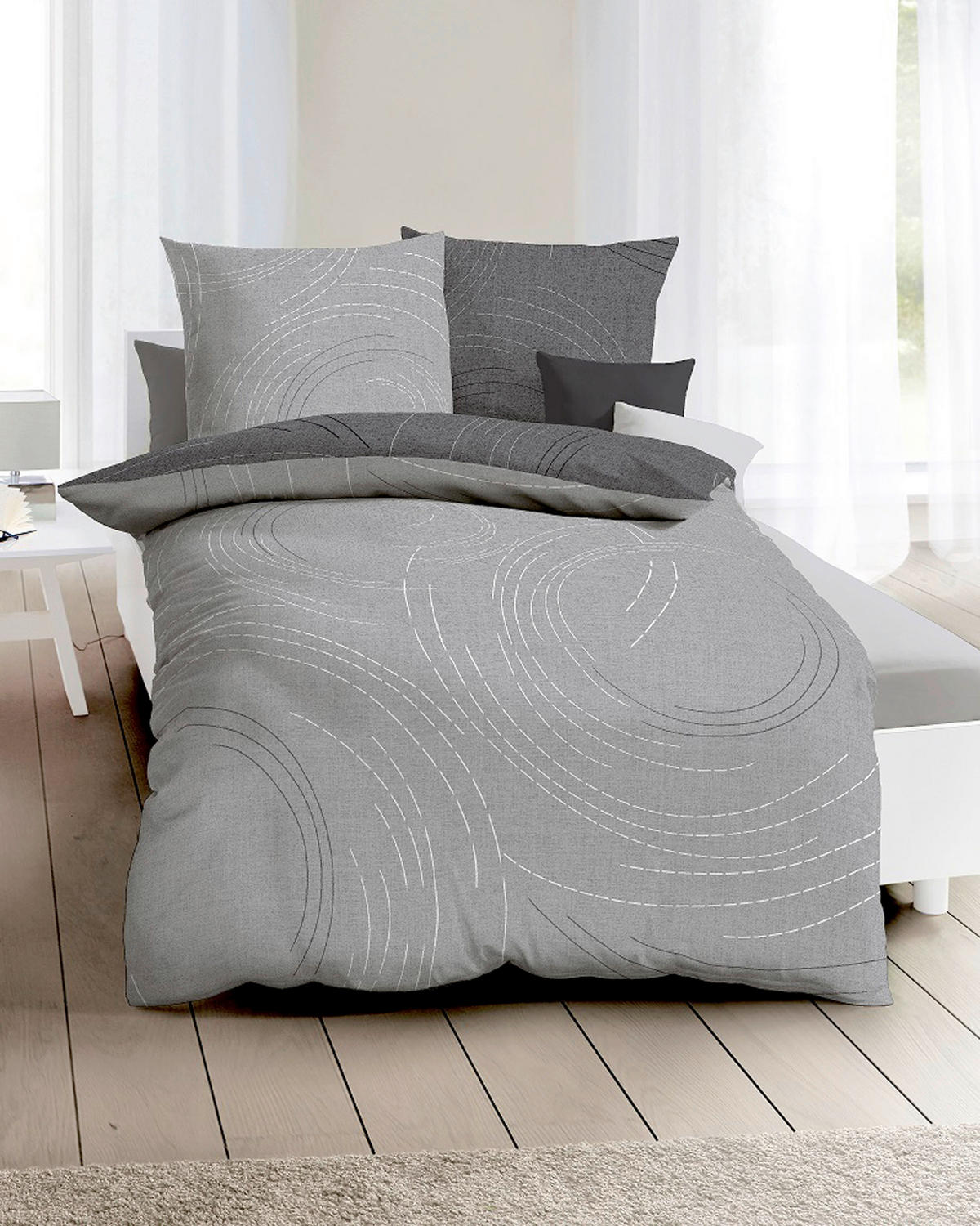 POSTELJINA JARO 200/200 cm saten antracit, siva  - siva/antracit, Dizajnerski, tekstil (200/200cm) - Kaeppel