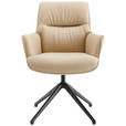 ARMLEHNSTUHL  Sitzfläche 360° drehbar, Wippfunktion, automatische Rückholfunktion  Echtleder  Beige  - Beige/Schwarz, Design, Leder/Metall (65/89/64cm) - Novel