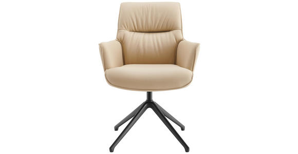 ARMLEHNSTUHL  Sitzfläche 360° drehbar, Wippfunktion, automatische Rückholfunktion  Echtleder  Beige  - Beige/Schwarz, Design, Leder/Metall (65/89/64cm) - Novel