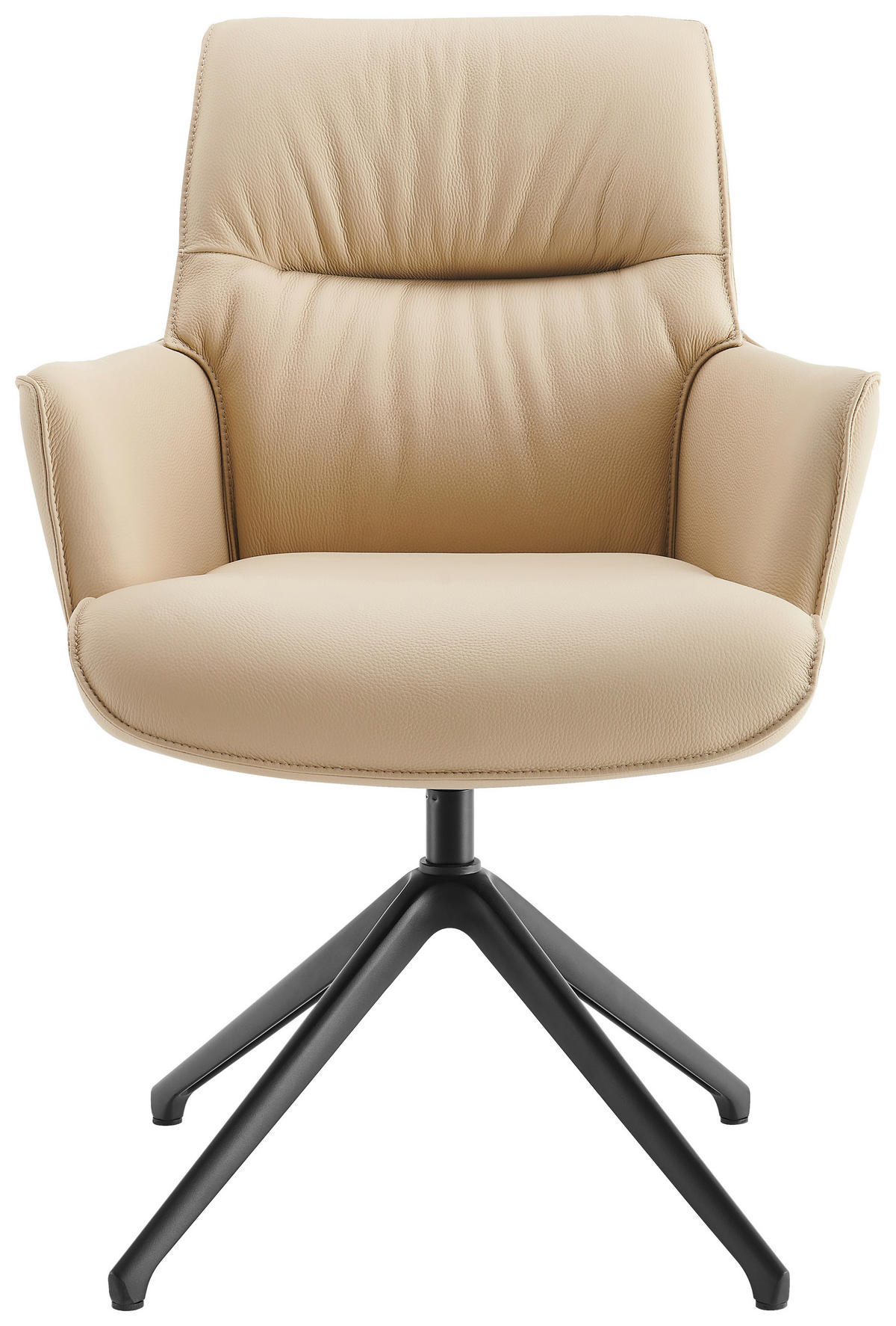ARMLEHNSTUHL  Sitzfläche 360° drehbar, Wippfunktion, automatische Rückholfunktion  Echtleder  Beige  - Beige/Schwarz, Design, Leder/Metall (65/89/64cm) - Novel