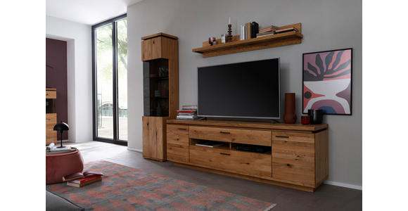 WOHNWAND 3-teilig  in Grau, Eichefarben  275/204/50 cm  - Eichefarben/Anthrazit, Natur, Glas/Holz (275/204/50cm) - Linea Natura