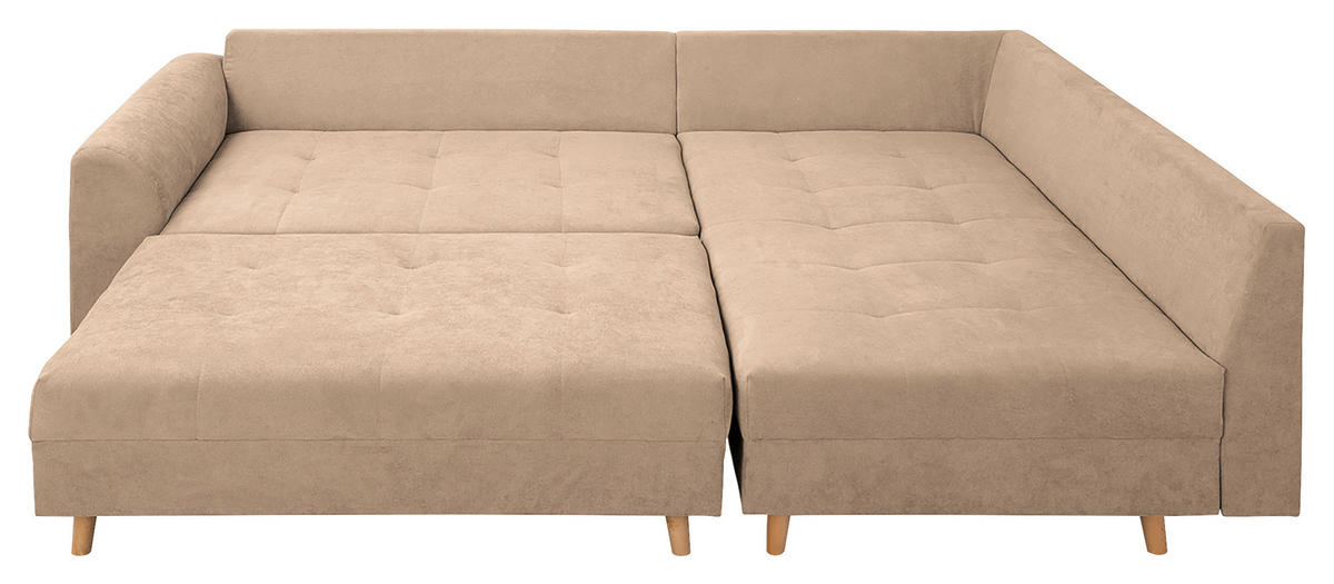 ECKSOFA inkl. Hocker Ariella Creme Mikrofaser  - Creme/Naturfarben, Design, Holz/Textil (161/231cm) - Livetastic