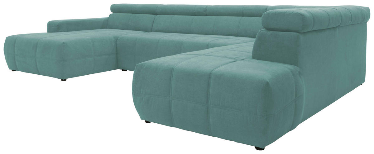 WOHNLANDSCHAFT in Mikrofaser Mintgrün  - Schwarz/Mintgrün, Design, Kunststoff/Textil (175/359/228cm) - MID.YOU