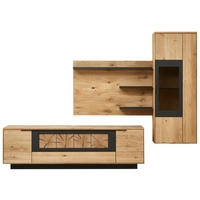 WOHNWAND  in Schwarz, Eichefarben  283,8/203,3/45,2 cm  - Eichefarben/Schwarz, Design, Glas/Holz (283,8/203,3/45,2cm) - Valdera