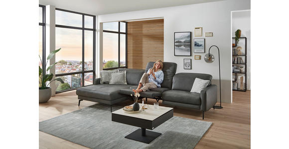 ECKSOFA Anthrazit Echtleder Kopfteilverstellung  - Anthrazit/Schwarz, Design, Leder/Metall (179/323cm) - Dieter Knoll