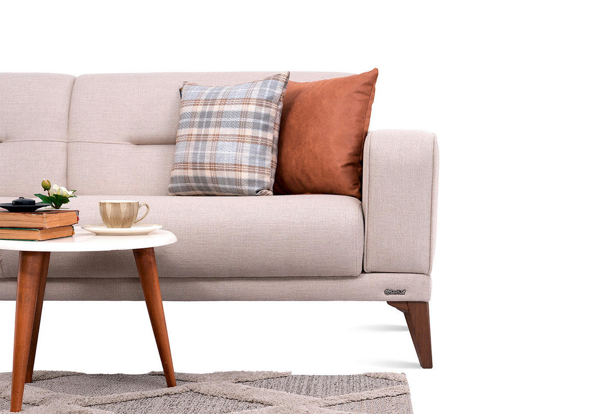 3-SITZER-SOFA Leinenoptik Greige  - Sandfarben/Greige, Design, Kunststoff/Textil (228/82/86cm) - Livetastic