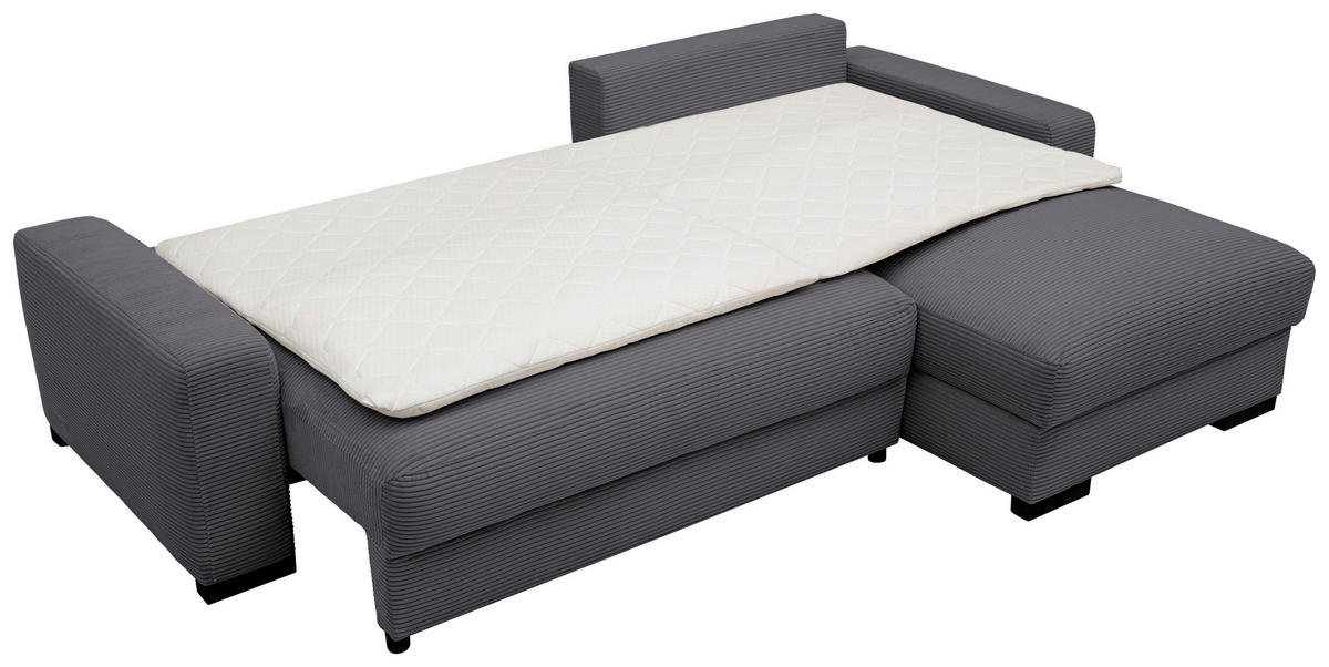 ECKSOFA in Cord Grau  - Schwarz/Grau, Design, Holz/Textil (264/184cm) - Stylife