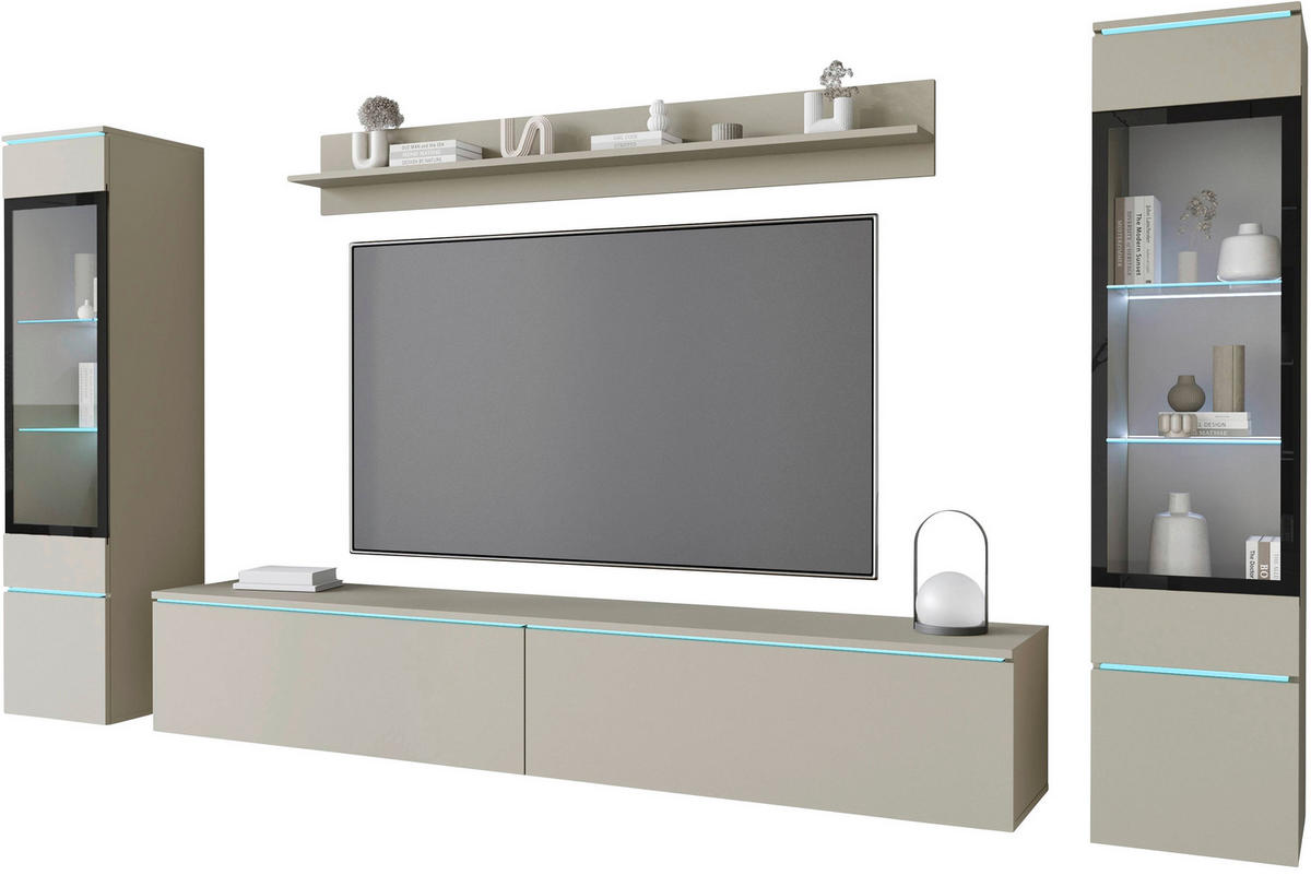 HYLLKOMBINATION 4 delar  i beige, kashmir   - beige/grå, Trend, trämaterial/glas (240/130/33cm)
