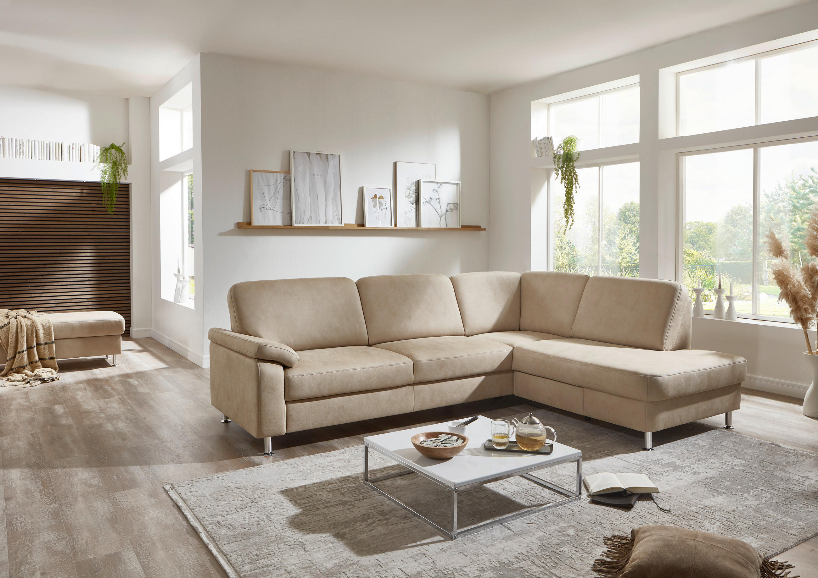 ECKSOFA Rostock Braun Mikrofaser  - Braun, Design, Textil/Metall (266/202cm) - Beldomo System