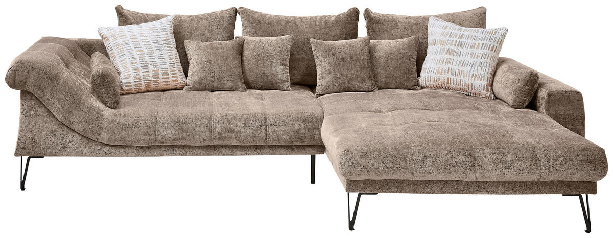 ECKSOFA GARDA Braun Chenille Zierkissen, Rückenkissen, Nierenkissen, Rücken echt  - Schwarz/Braun, KONVENTIONELL, Textil/Metall (310/192cm) - Livetastic