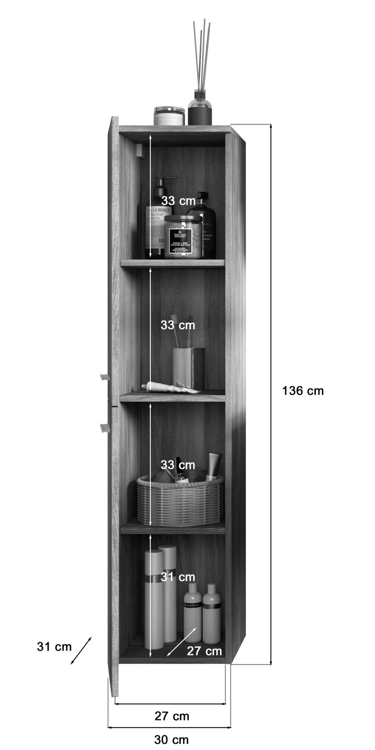 MIDISCHRANK 30/136/31 cm  - Chromfarben/Grau, MODERN, Holzwerkstoff/Kunststoff (30/136/31cm) - MID.YOU