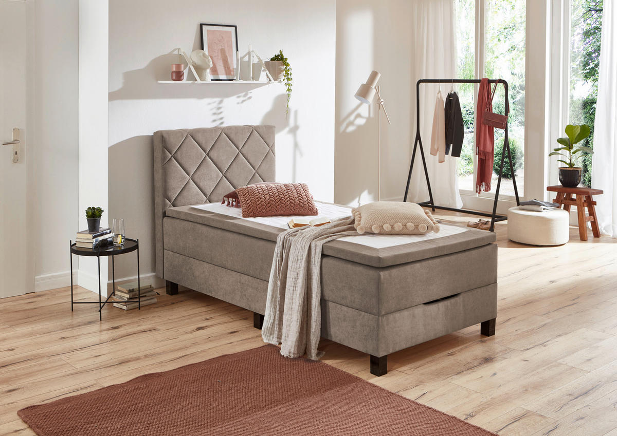 BOXSPRINGBETT 100/200 cm  in Taupe  - Taupe/Schwarz, KONVENTIONELL, Kunststoff/Textil (100/200cm) - Boxxx