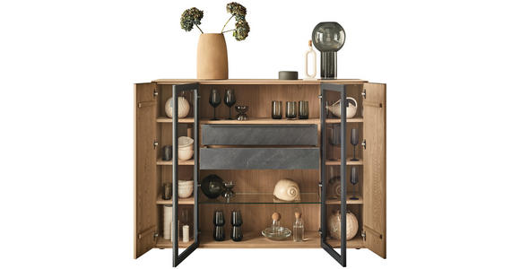 HIGHBOARD Anthrazit, Kastanienfarben  152/119,1/39,5 cm  - Kastanienfarben/Anthrazit, Natur, Glas/Holz (152/119,1/39,5cm) - Valnatura