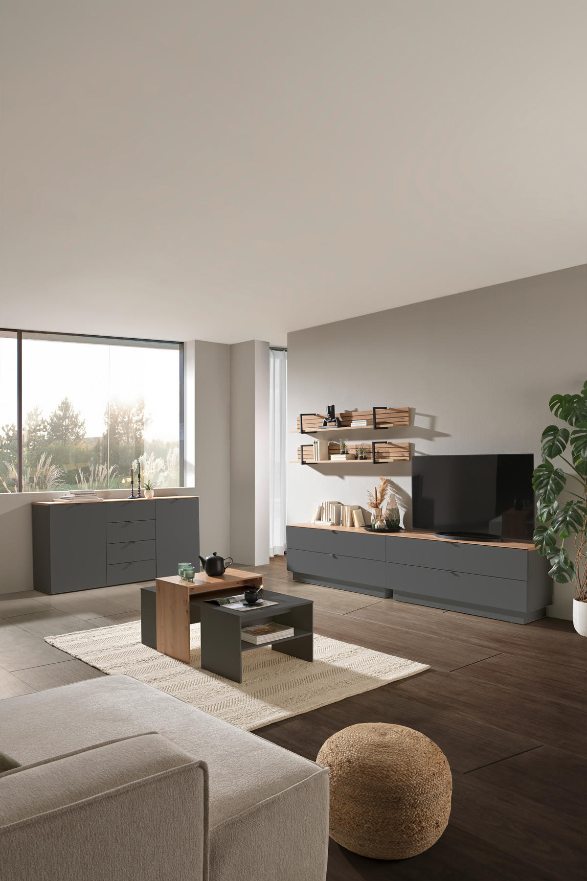 TV-ELEM 140/62/44 cm  - grafitszürke/fekete, Modern, faalapú anyag/fém (140/62/44cm) - Hom`in