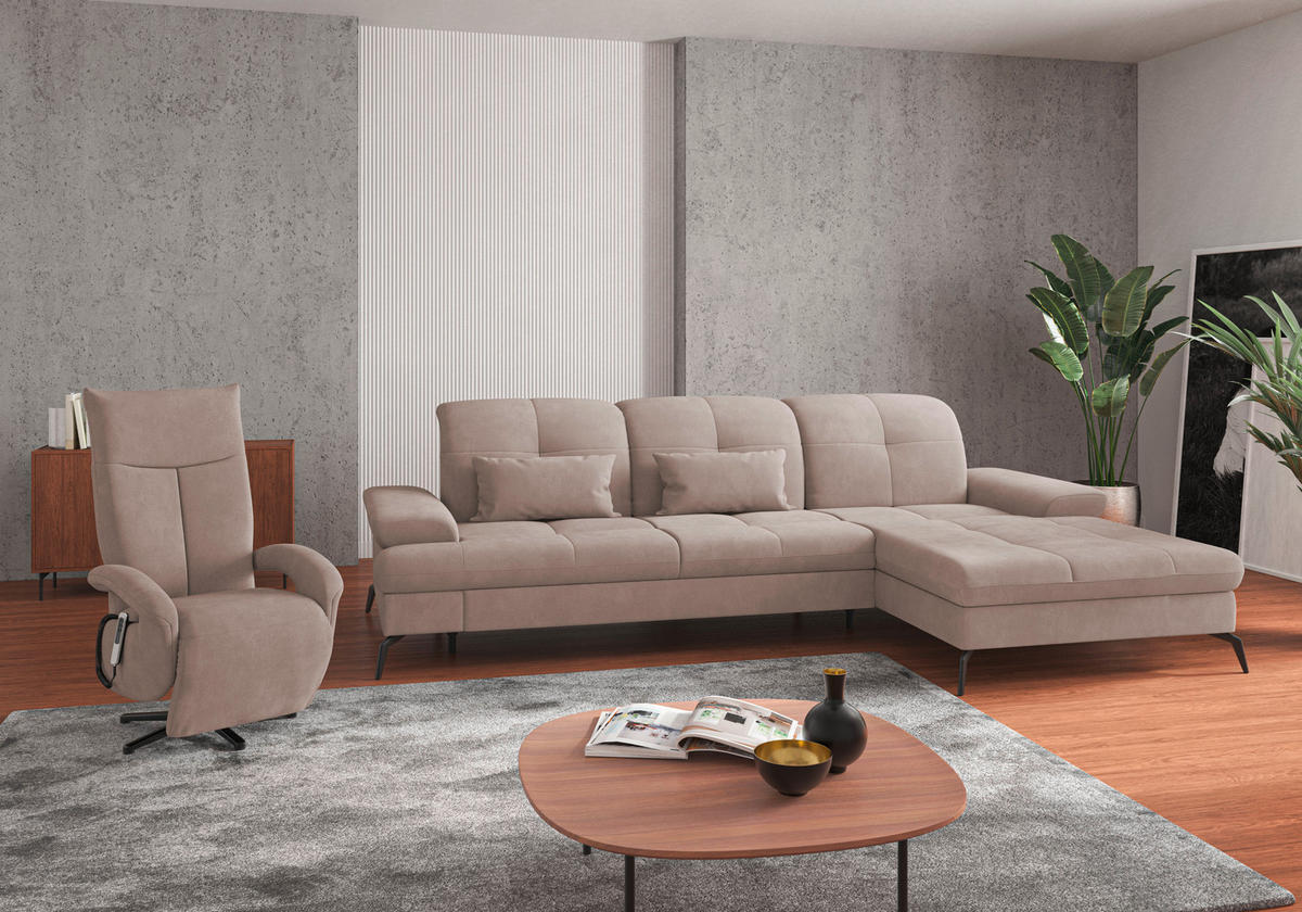 ECKSOFA in Flachgewebe Greige  - Greige/Schwarz, Konventionell, Textil/Metall (279/185cm) - Sit & More