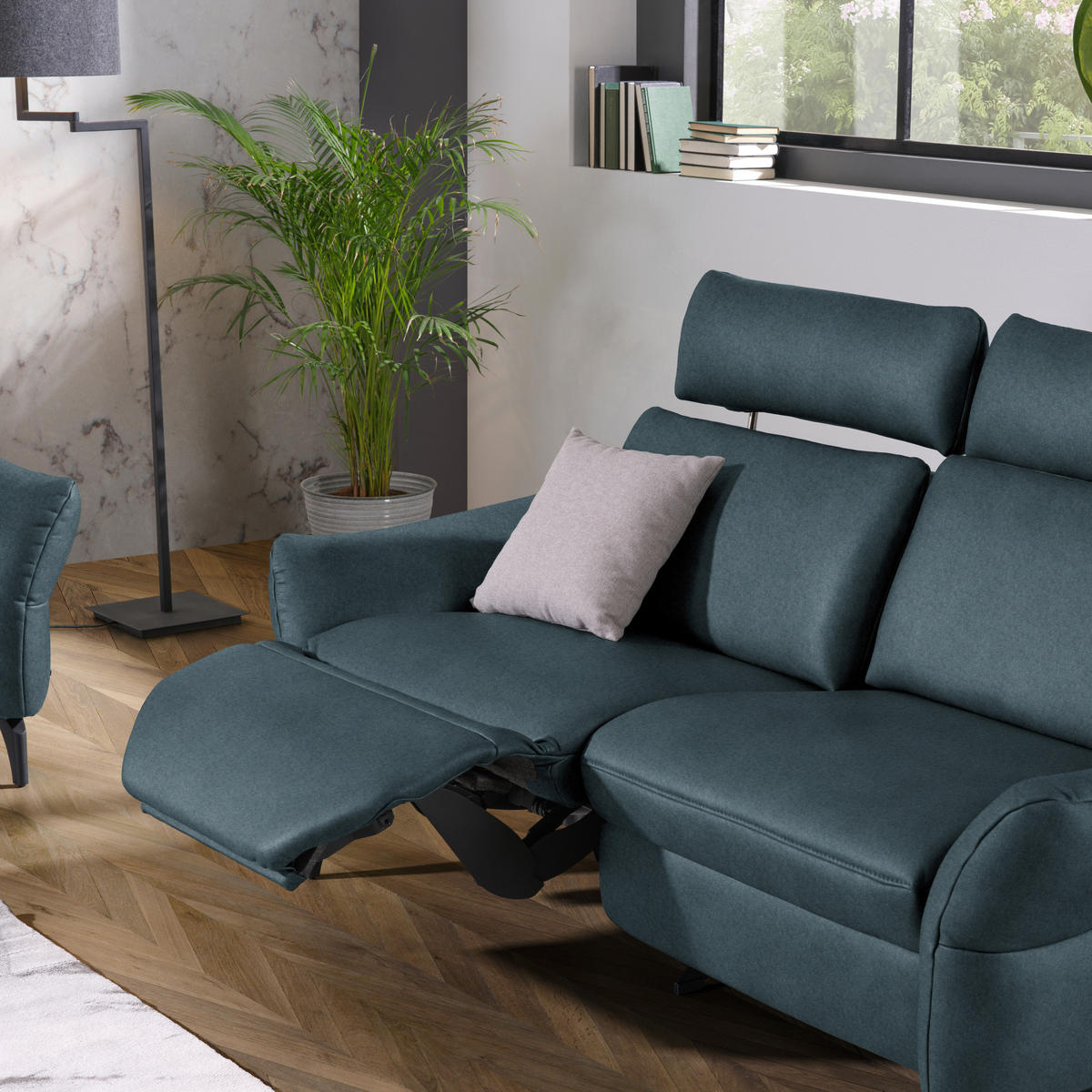 2-SITZER-SOFA  in Echtleder Petrol   - Anthrazit/Petrol, Design, Leder/Metall (187/92/97cm) - Himolla Komfortklass