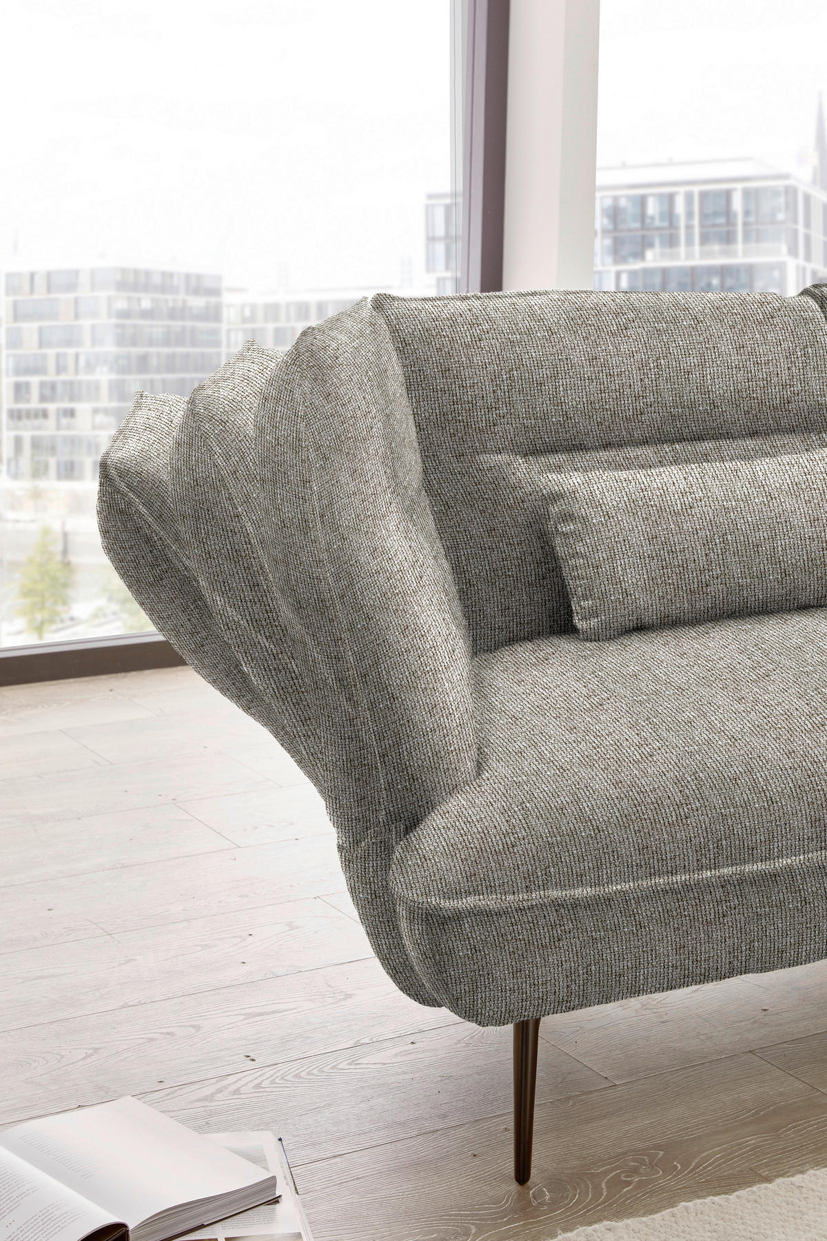 ECKSOFA in Flachgewebe Braun  - Schwarz/Braun, Design, Textil/Metall (339/153cm) - Moderano