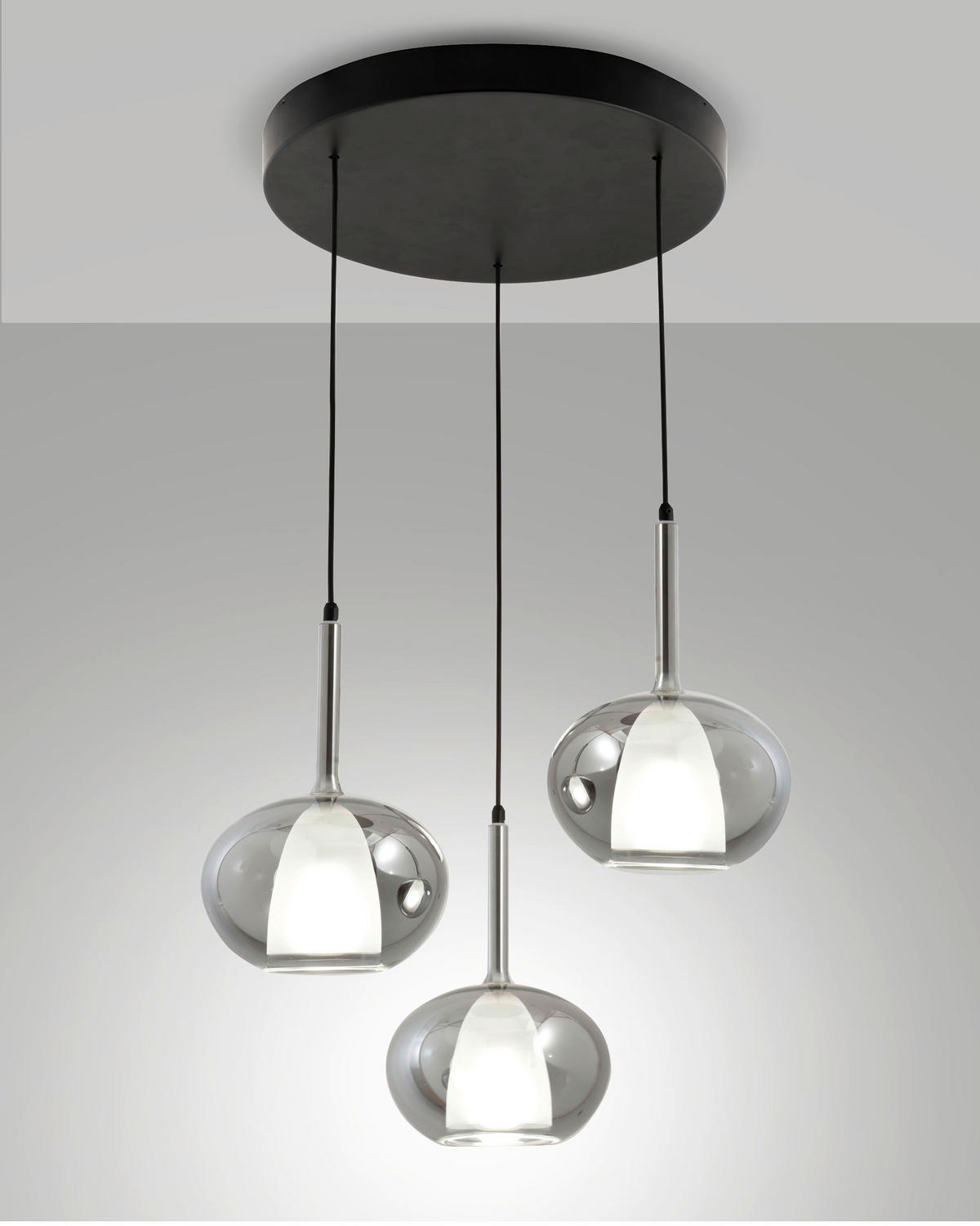 PENDELLEUCHTE Edolo 45/200 cm   - Schwarz/Grau, Design, Glas/Metall (45/200cm) - Fabas Luce