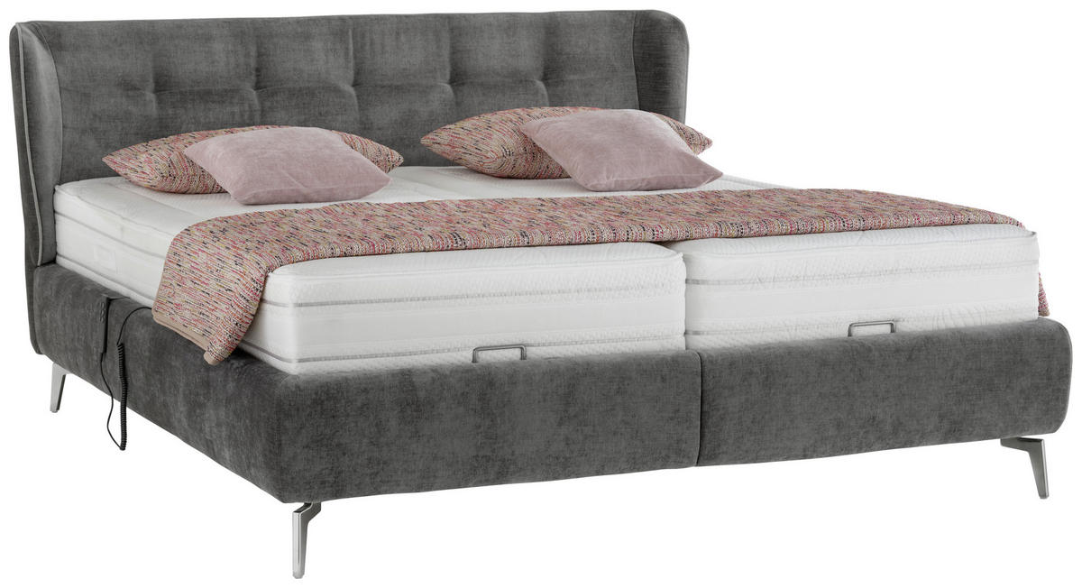 POLSTERBETT 180/200 cm,  in Grau, Dunkelgrau, gepolstertes Kopfteil, Bettkasten, motorische Verstellbarkeit, Lattenroste, Matratzen, H2 + H3 = mittel + fest  - Chromfarben/Dunkelgrau, Design, Holz/Holzwerkstoff (180/200cm) - Beldomo - Sleep