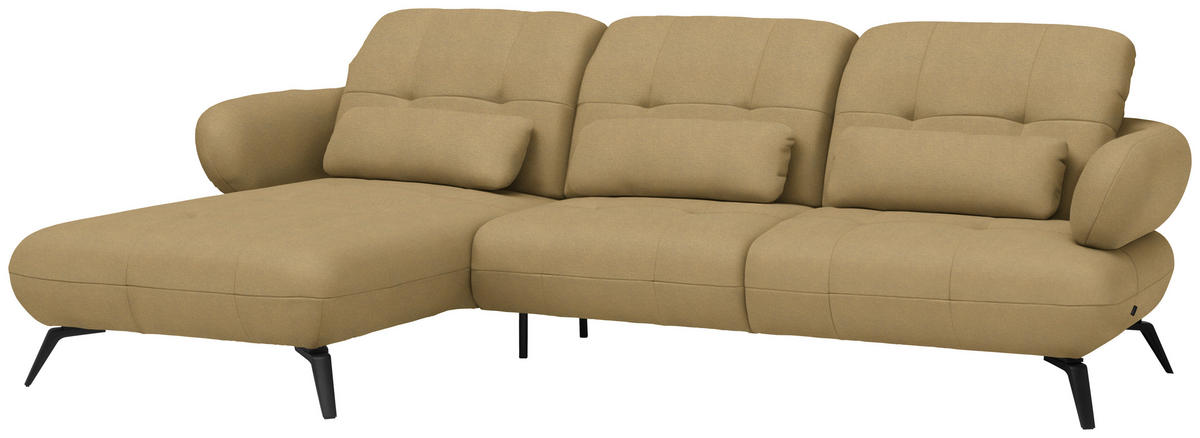 ECKSOFA Flachgewebe Honig  - Schwarz/Honig, Modern, Textil/Metall (180/282cm) - Novel