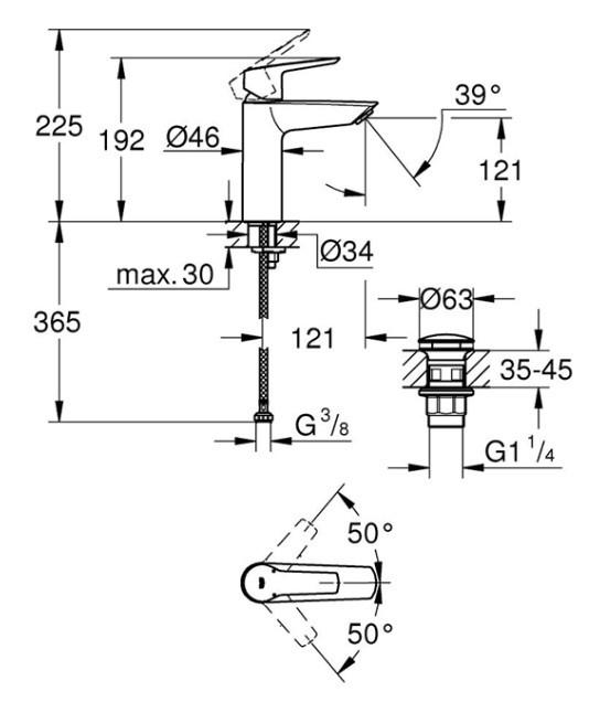 TVÄTTSTÄLLSBLANDARE 4,6/19,2/4,6 cm  - stålfärgad, metall (4,6/19,2/4,6cm) - Grohe