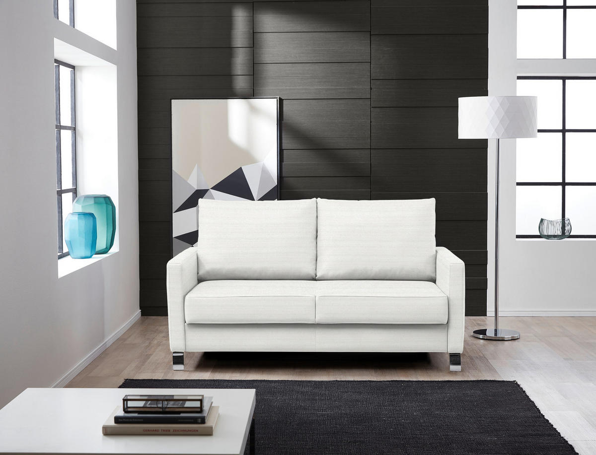 SCHLAFSOFA Feincord Naturfarben  - Chromfarben/Naturfarben, Design, Textil/Metall (140/90/95cm) - Bali