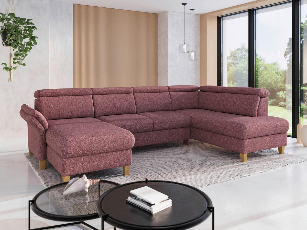 WOHNLANDSCHAFT GLENDALE E Aubergine Chenille  - Eichefarben/Aubergine, KONVENTIONELL, Holz/Textil (166/321/193cm) - Sit & More