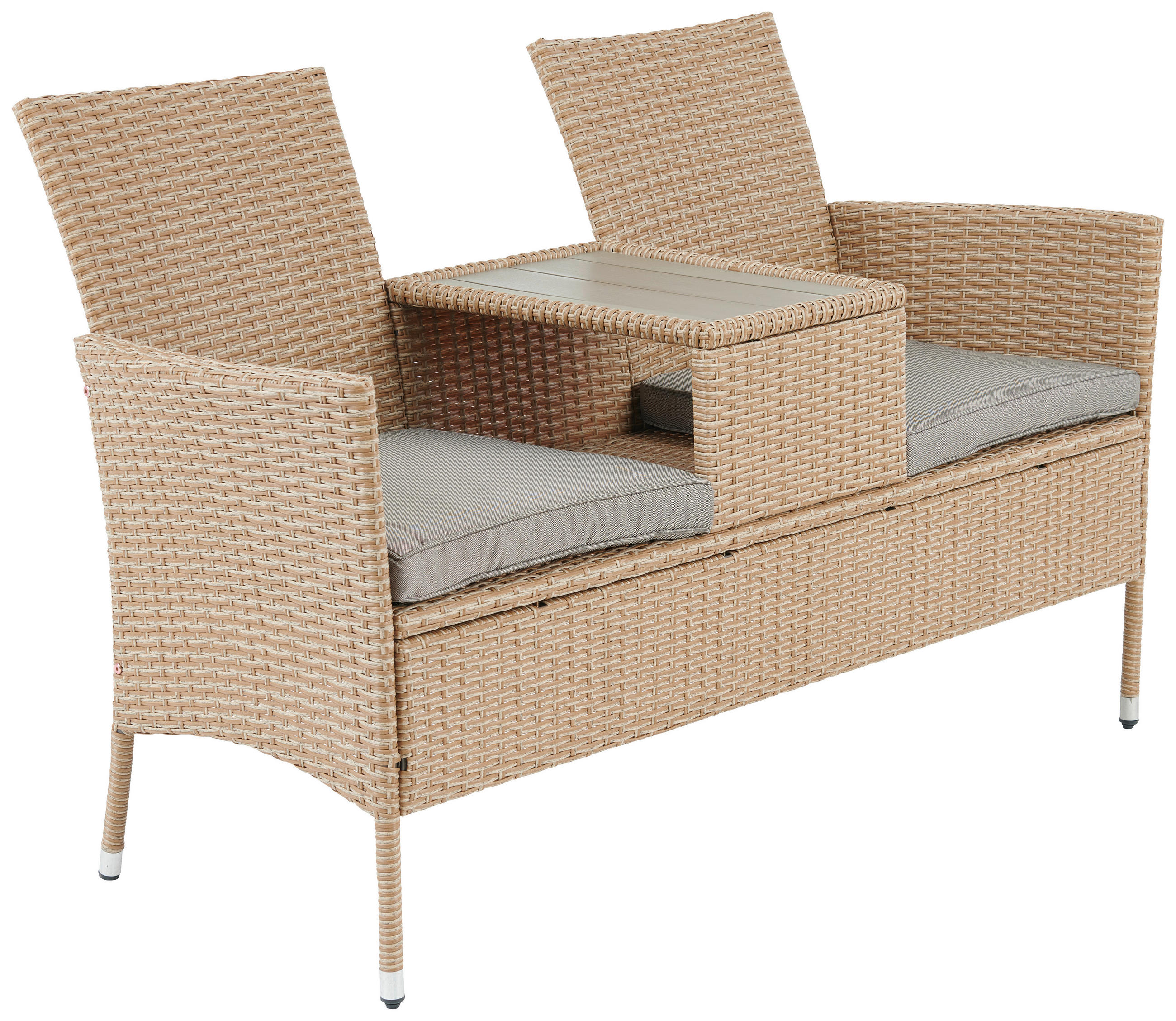 Gartenbank Polyrattan 2-Sitzer Pescara Grau mit Kissen