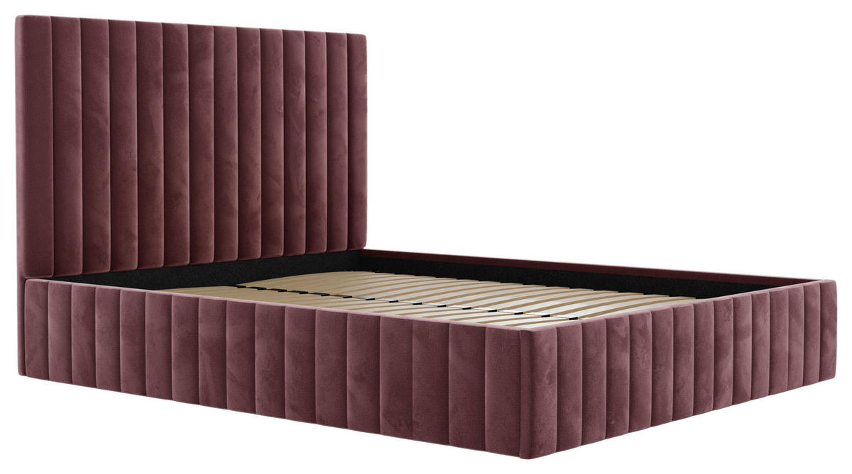 POLSTERBETT Lattenrost, Bettkasten 140/200 cm  in Bordeaux  - Bordeaux/Schwarz, Design, Holz/Textil (140/200cm) - Boxxx