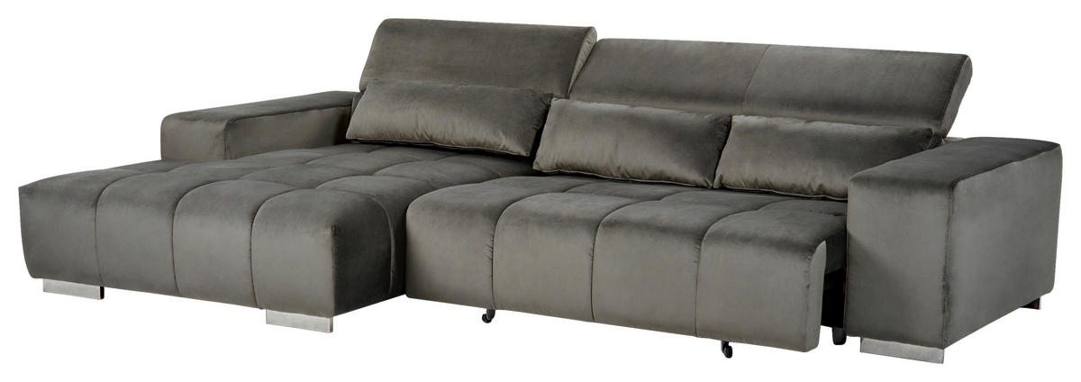 ECKSOFA Anthrazit Velours  - Anthrazit/Silberfarben, KONVENTIONELL, Textil/Metall (186/307cm) - Livetastic