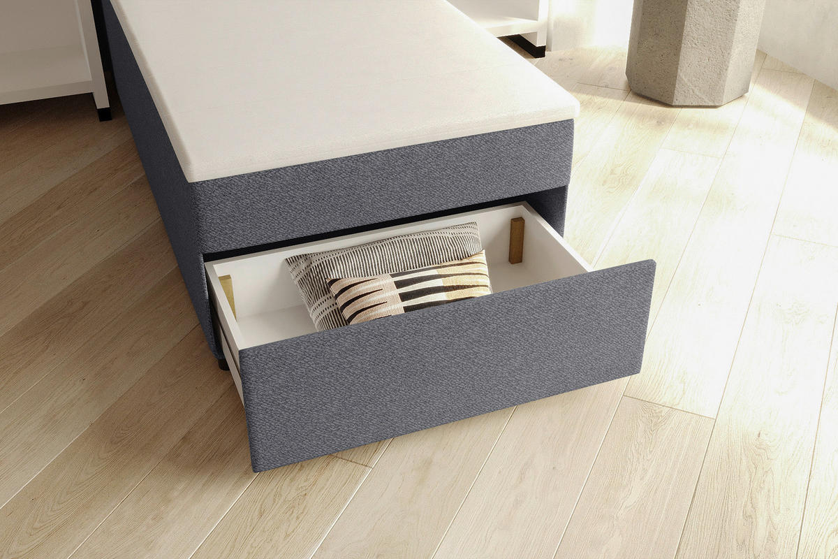 BOXBETT 90/200 cm,  in Blau, Matratze, Topper, Bettschublade, H3 = fest  - Blau/Schwarz, KONVENTIONELL, Kunststoff/Textil (90/200cm) - Boxxx