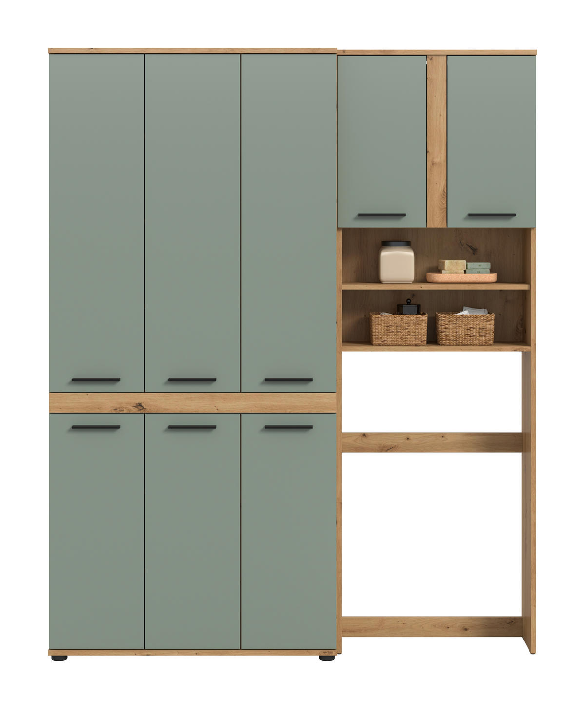 BADEZIMMER 2-teilig  in 153 cm  - Salbeigrün/Schwarz, Trend, Holzwerkstoff/Kunststoff (153cm) - MID.YOU
