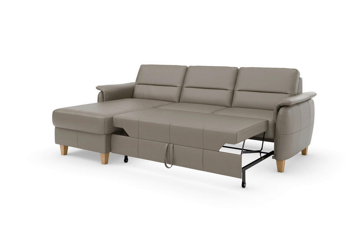ROHOVÁ SEDAČKA, koža, sivá - sivá/farba duba, Basics, koža/drevo (163/244cm) - Sit & More