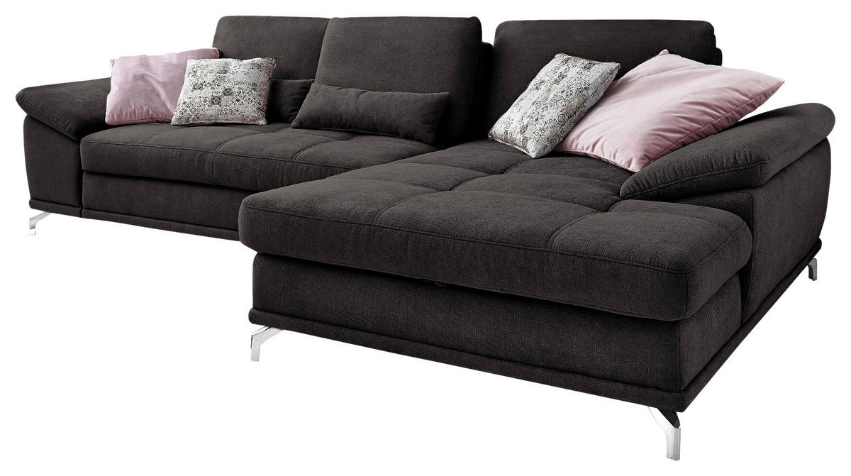 ECKSOFA  in Flachgewebe Schwarz Sitztiefenverstellung  301/176 cm  - Silberfarben/Schwarz, KONVENTIONELL, Textil/Metall (301/176cm) - Sit & More