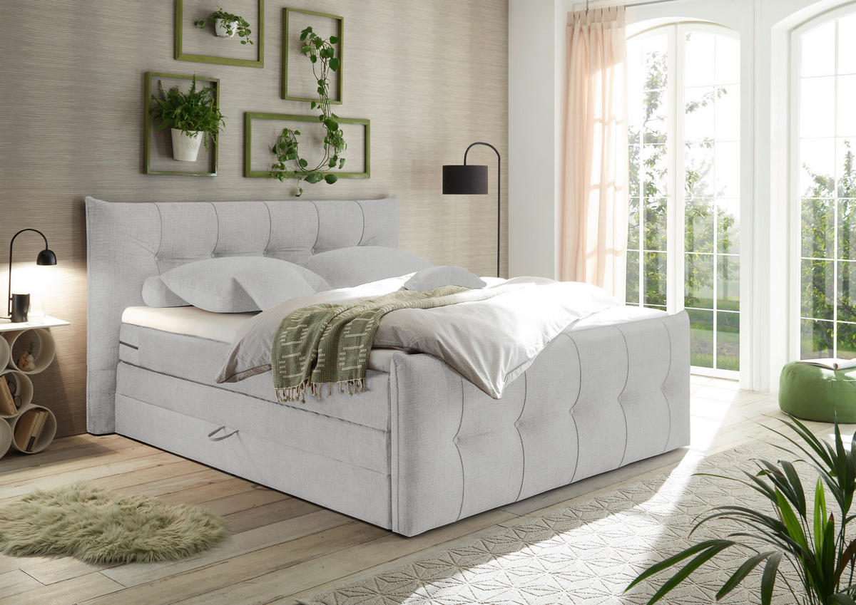 BOXSPRINGBETT 180/200 cm  in Hellgrau  - Hellgrau/Schwarz, Basics, Holzwerkstoff/Kunststoff (180/200cm) - Esposa
