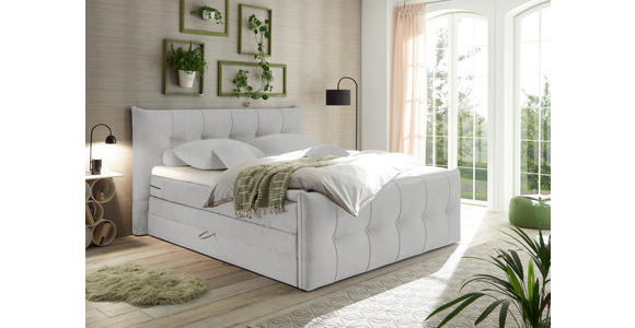 BOXSPRINGBETT 180/200 cm in Hellgrau - Hellgrau/Schwarz, Basics, Holzwerkstoff/Kunststoff (180/200cm) - Esposa