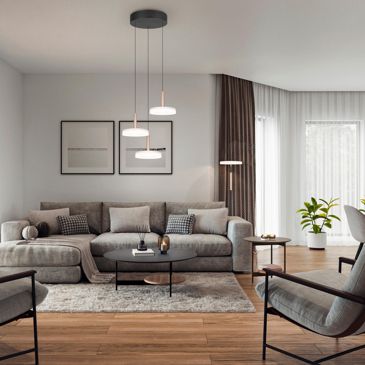 LED-PENDELLEUCHTE Celeste 35/200 cm   - Braun/Weiß, Design, Glas/Metall (35/200cm) - Trio Leuchten