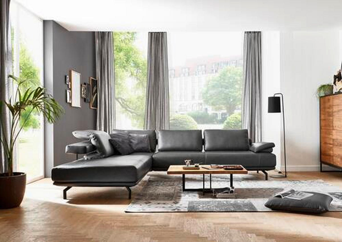 ECKSOFA in Echtleder Anthrazit  - Anthrazit, Design, Leder/Metall (325/255cm) - Dieter Knoll